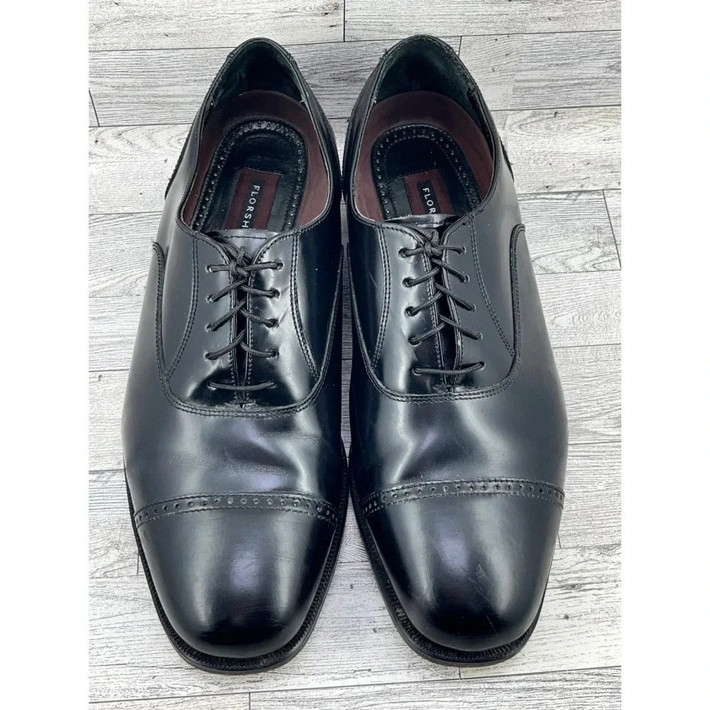Florsheim Mens Oxford Cap Toe‎ Dress Shoes Black Leather Lace Up Size 10 3E
